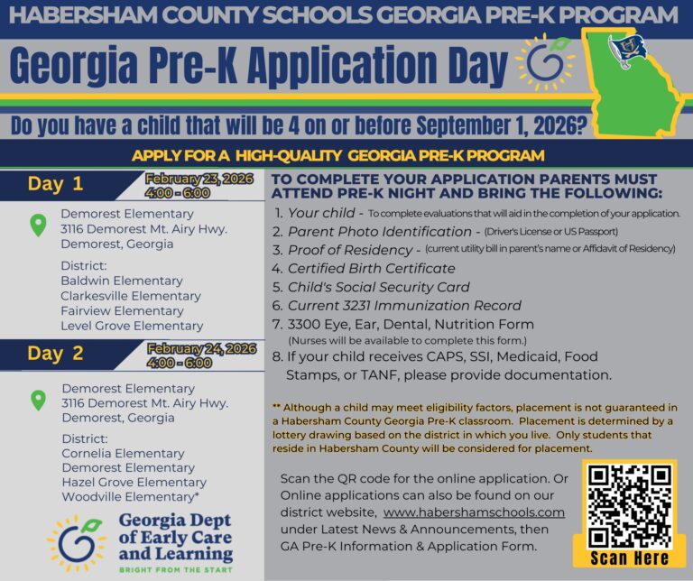 Habersham County Schools Announces Georgia Pre-K Application Days