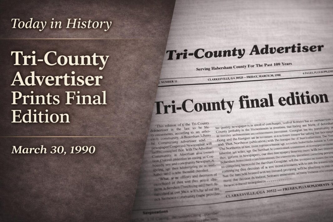 Today in History: Tri-County Advertiser Ends 111-Year Run With Final Edition in 1990 Today in History: Tri-County Advertiser Ends 111-Year Run With Final Edition in 1990